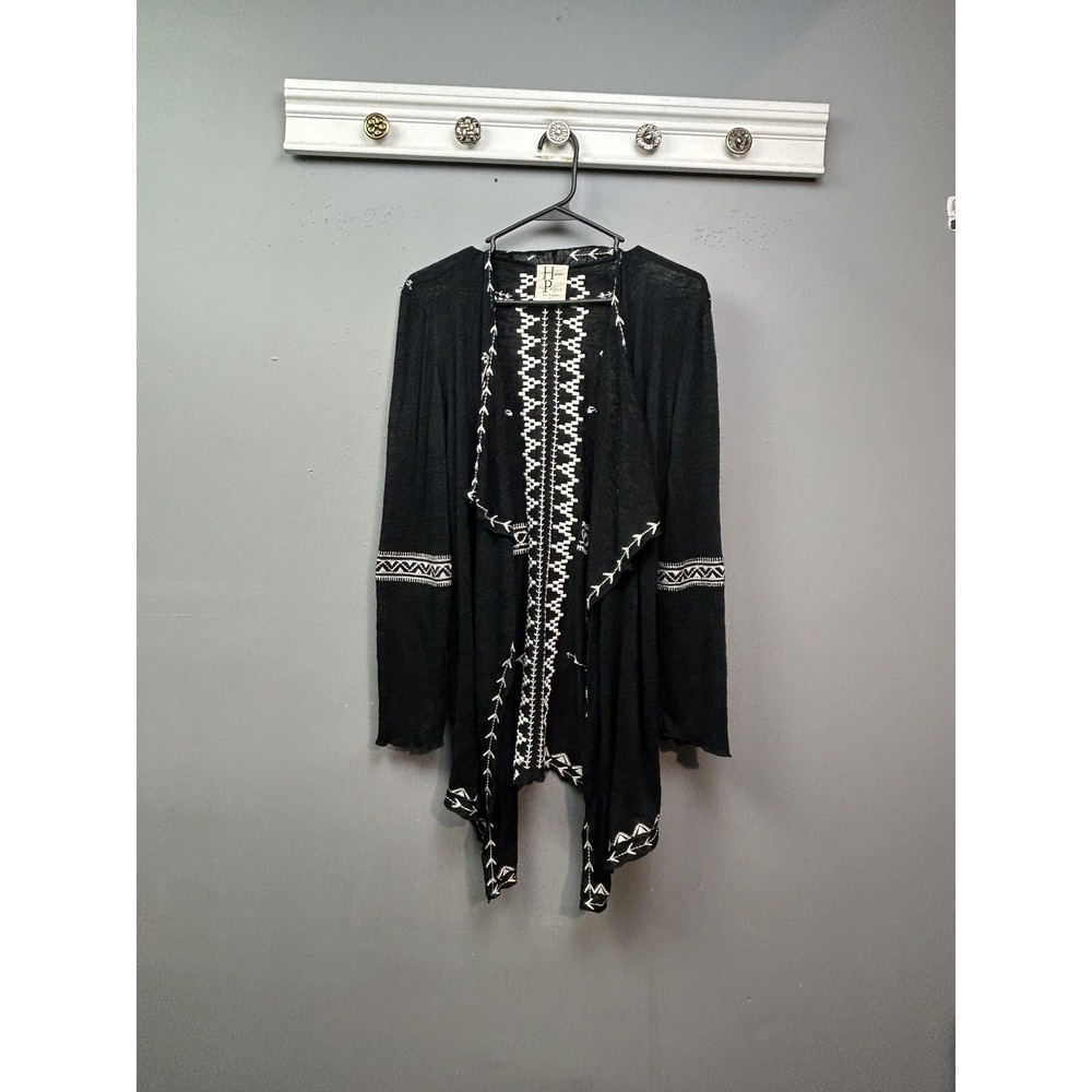 Haute Project Cardigan Womens S Black Embroidered Waterfall Open Front T4088R